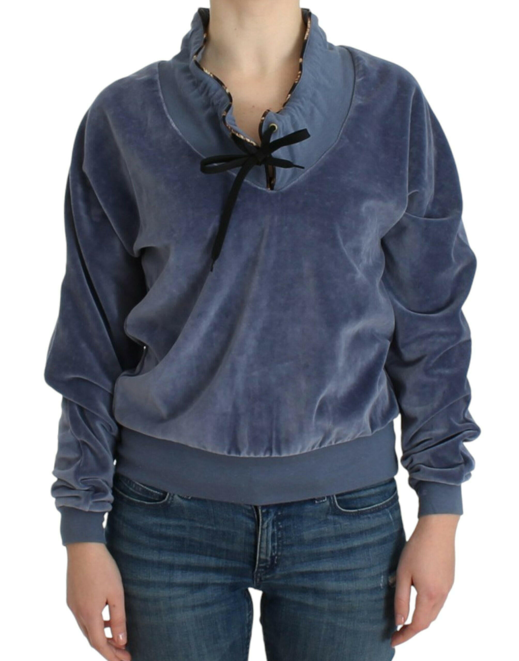 Cavalli Blue velvet cotton sweater -   -  Cavalli.
