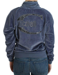 Cavalli Blue velvet cotton sweater -   -  Cavalli.