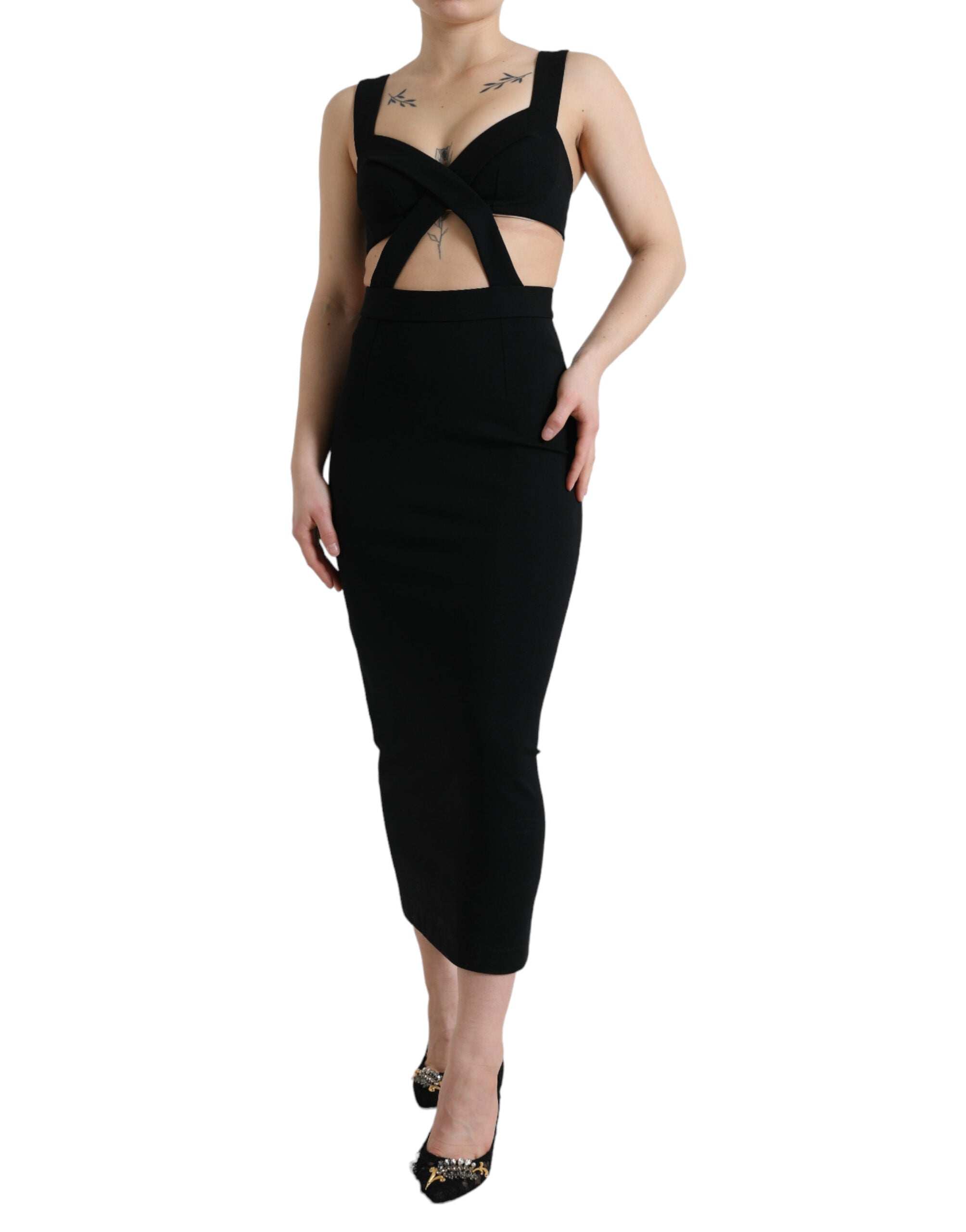 Dolce & Gabbana Black Cut Out Sleeveless Bodycon Midi Dress -   -  Dolce & Gabbana.