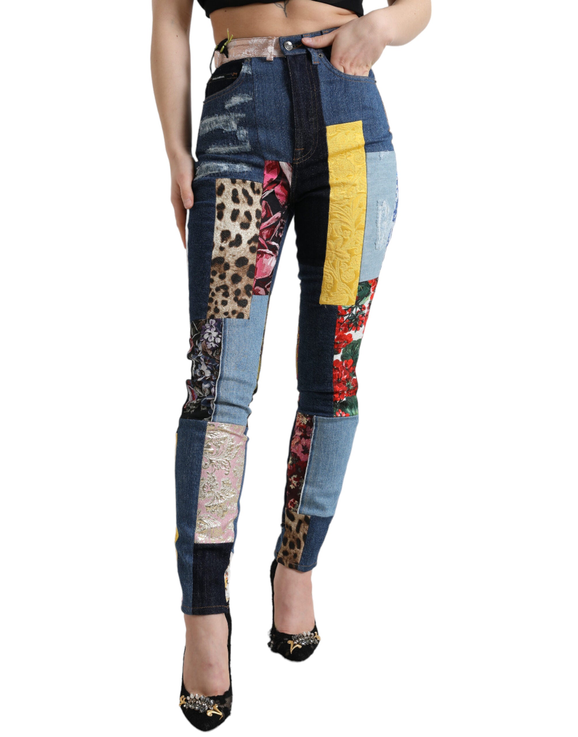 Dolce & Gabbana Multicolor Patchwork GRACE Skinny Denim Jeans -   -  Dolce & Gabbana.