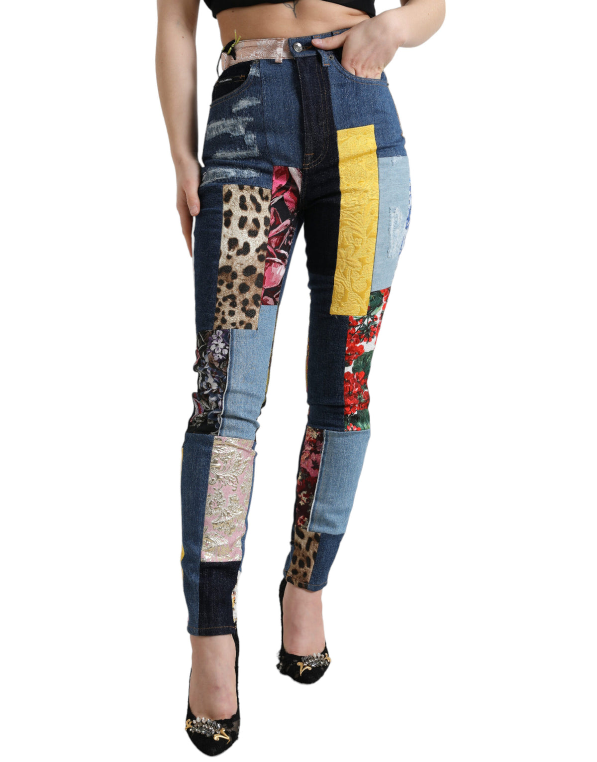 Dolce & Gabbana Multicolor Patchwork GRACE Skinny Denim Jeans -   -  Dolce & Gabbana.