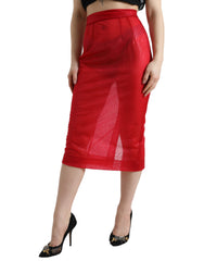 Dolce & Gabbana Red Sheer High Waist Pencil Cut Midi Skirt -   -  Dolce & Gabbana.