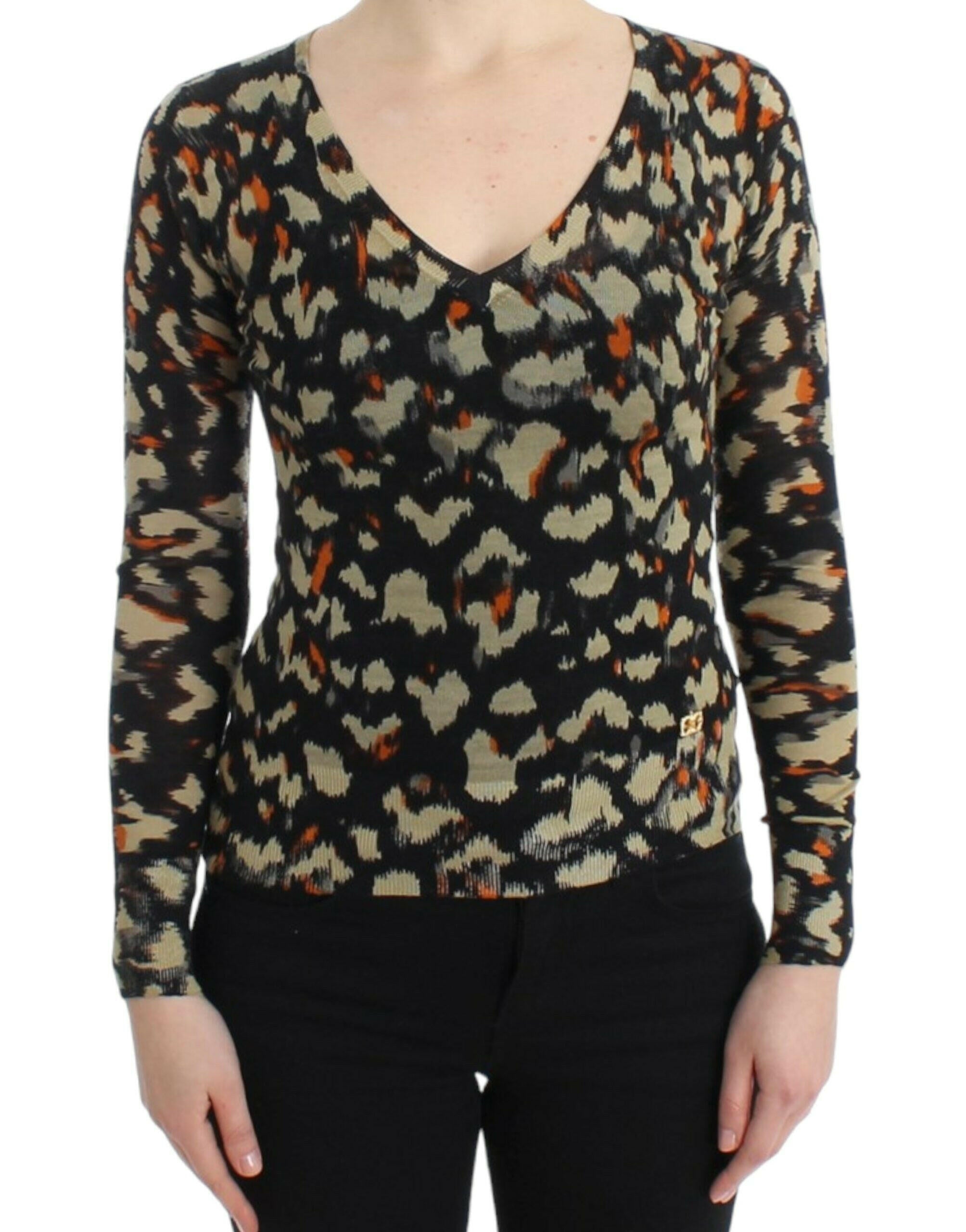 Cavalli Multicolor v-neck wool jumper -   -  Cavalli.