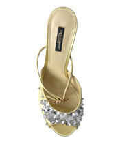 Dolce & Gabbana Yellow Satin Crystal Mary Janes Sandals -   -  Dolce & Gabbana.