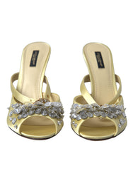 Dolce & Gabbana Yellow Satin Crystal Mary Janes Sandals -   -  Dolce & Gabbana.