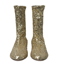 Dolce & Gabbana Gold Sequined Short Boots Stretch Shoes -   -  Dolce & Gabbana.