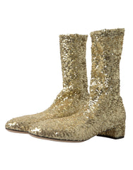 Dolce & Gabbana Gold Sequined Short Boots Stretch Shoes -   -  Dolce & Gabbana.