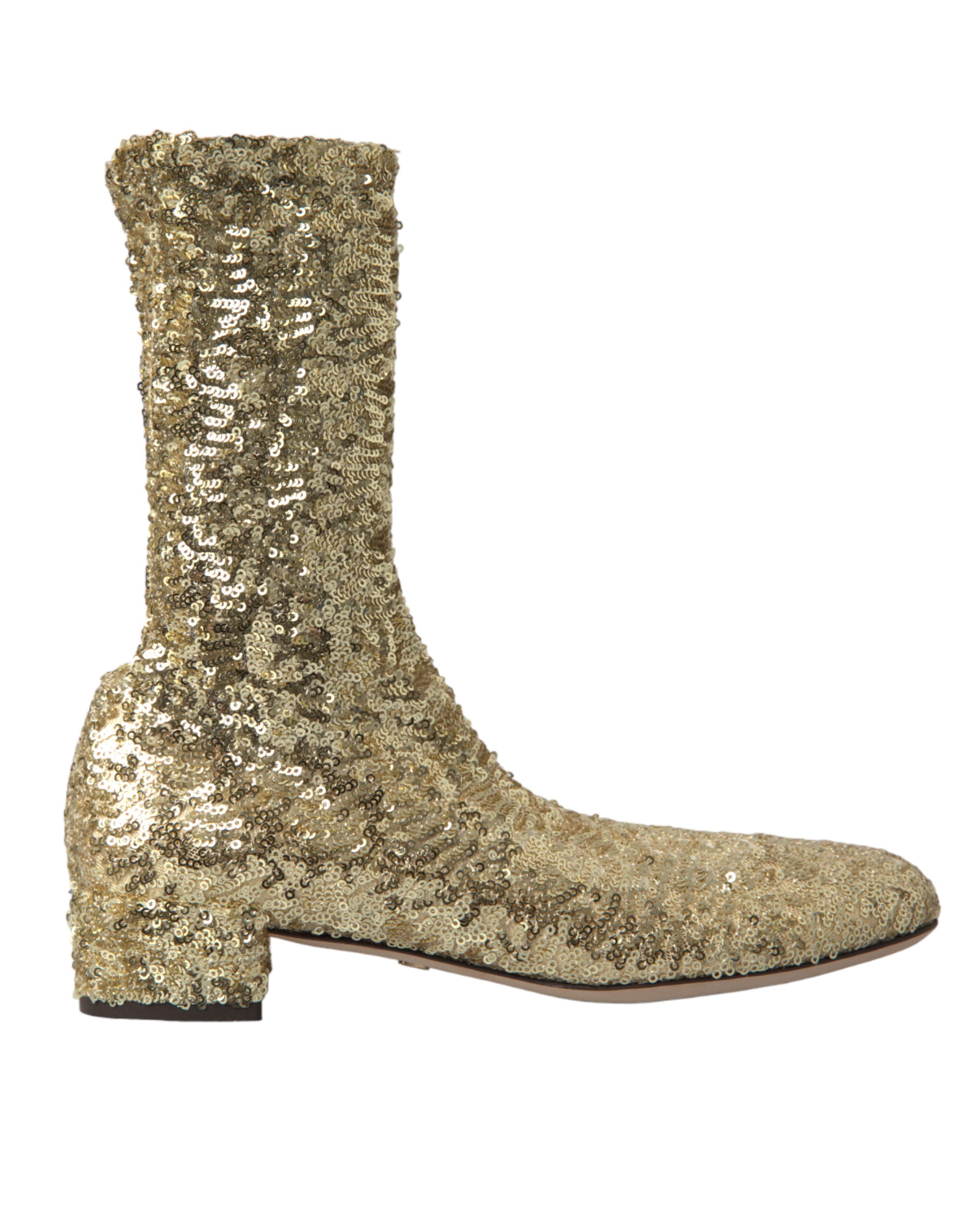 Dolce & Gabbana Gold Sequined Short Boots Stretch Shoes -   -  Dolce & Gabbana.