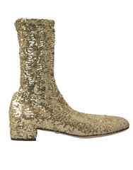 Dolce & Gabbana Gold Sequined Short Boots Stretch Shoes -   -  Dolce & Gabbana.
