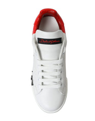 Dolce & Gabbana White Red Lace Up Womens Low Top Sneakers Shoes -   -  Dolce & Gabbana.