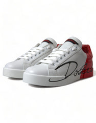 Dolce & Gabbana White Red Lace Up Womens Low Top Sneakers Shoes -   -  Dolce & Gabbana.