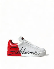 Dolce & Gabbana White Red Lace Up Womens Low Top Sneakers Shoes -   -  Dolce & Gabbana.