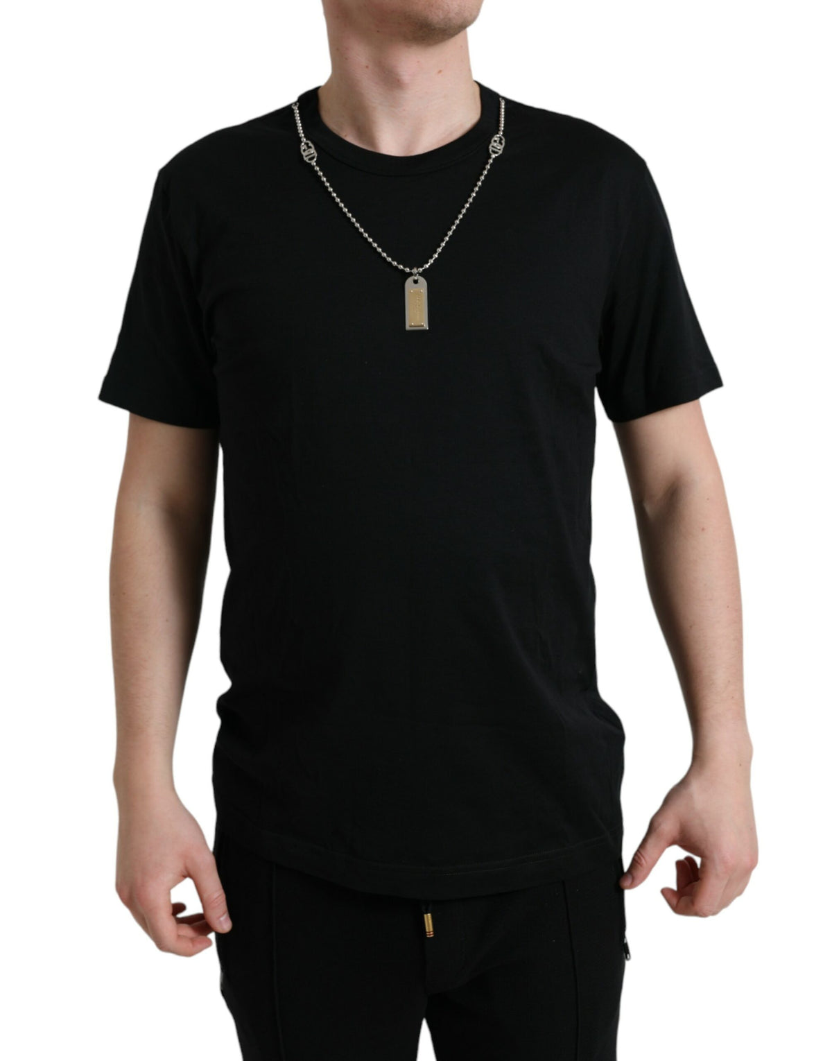 Dolce & Gabbana Black Cotton Dog Tag Round Neck T-shirt -   -  Dolce & Gabbana.