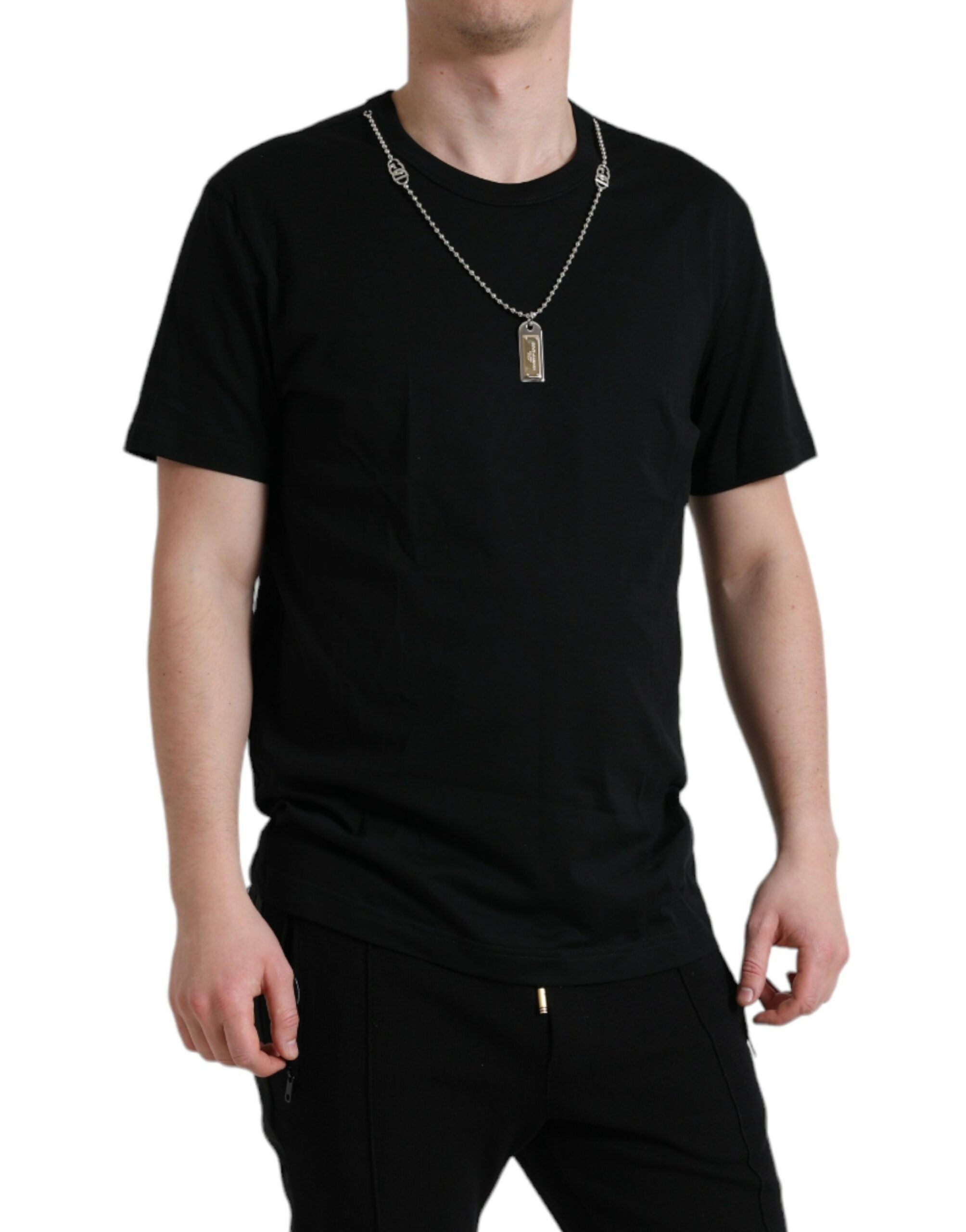 Dolce & Gabbana Black Cotton Dog Tag Round Neck T-shirt -   -  Dolce & Gabbana. Dolce & Gabbana Black Cotton Dog Tag Round Neck T-shirt -   -  Dolce & Gabbana.