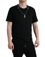 Dolce & Gabbana Black Cotton Dog Tag Round Neck T-shirt -   -  Dolce & Gabbana.