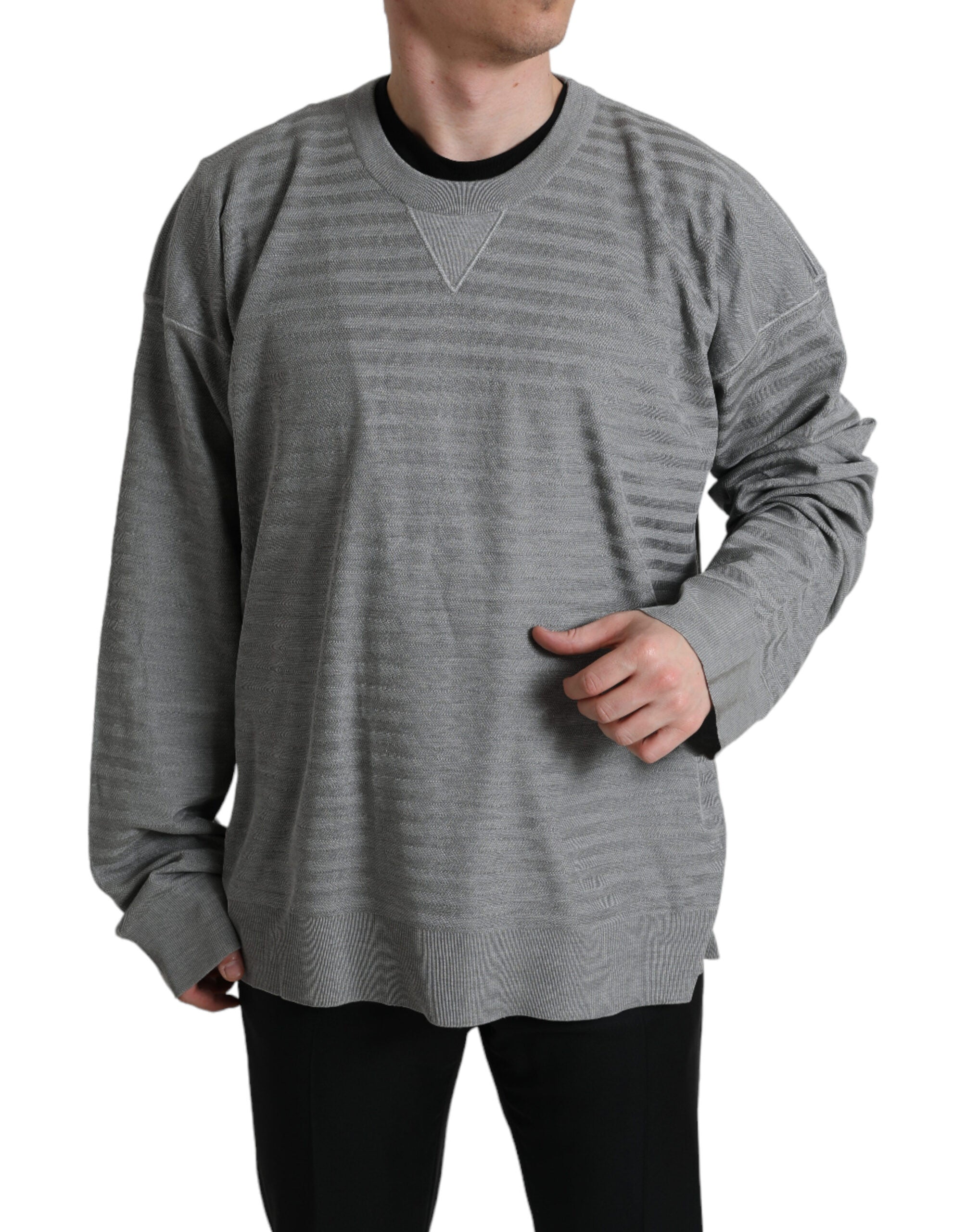 Dolce & Gabbana Gray Crewneck Pullover Silk Top Sweater -   -  Dolce & Gabbana.