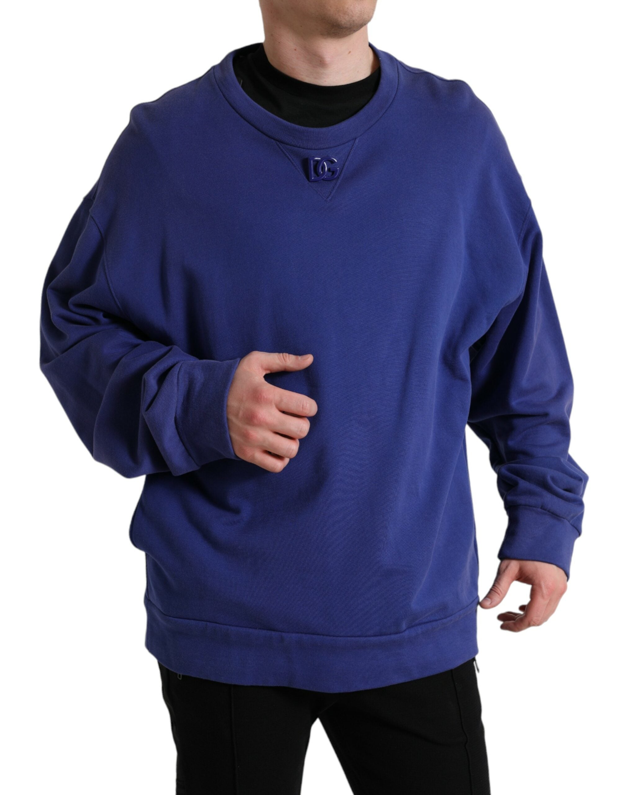 Dolce & Gabbana Royal Blue Cotton Crewneck Pullover Sweater -   -  Dolce & Gabbana.