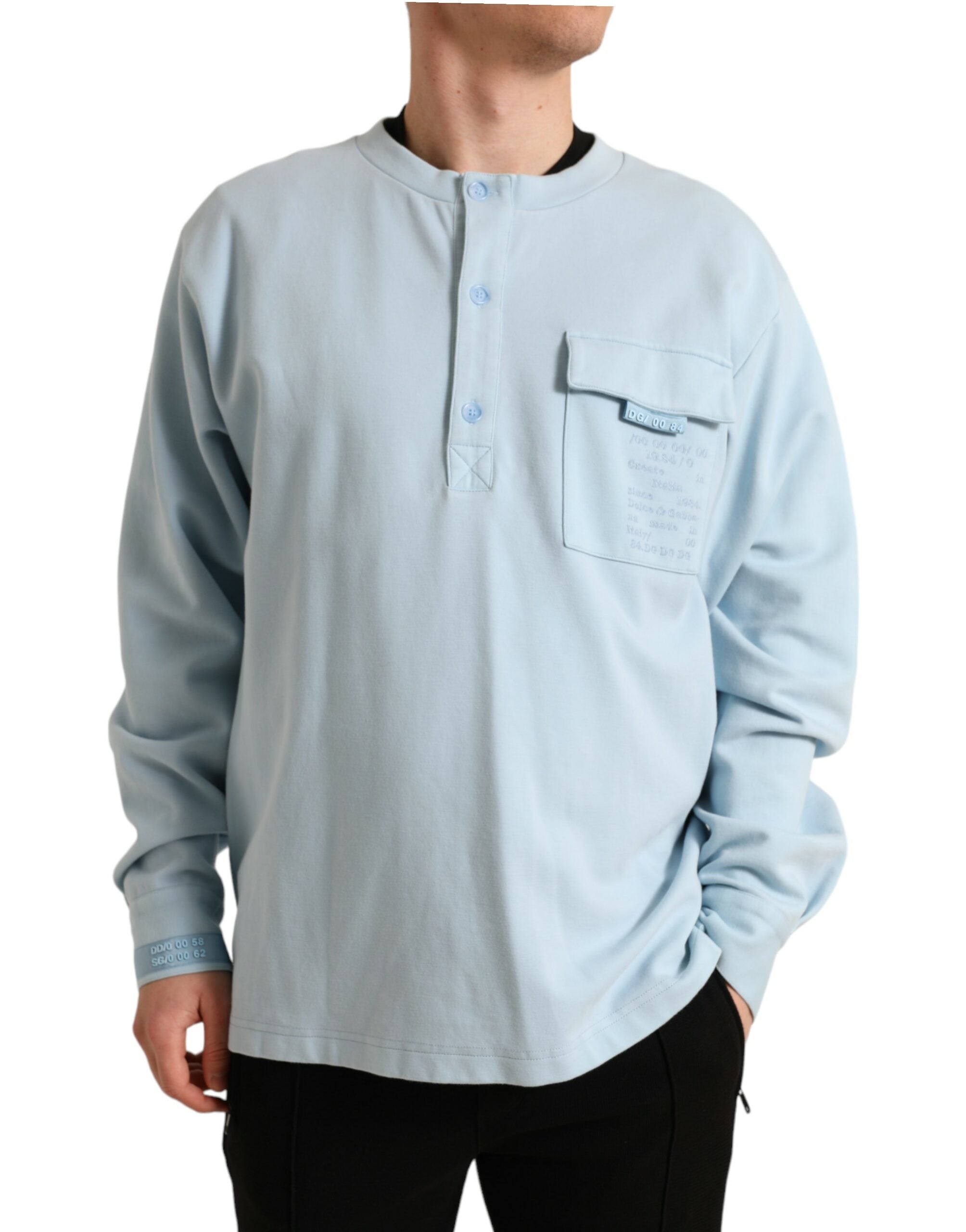 Dolce & Gabbana Light Blue Cotton Buttoned Pullover Sweater -   -  Dolce & Gabbana. Dolce & Gabbana Light Blue Cotton Buttoned Pullover Sweater -   -  Dolce & Gabbana.