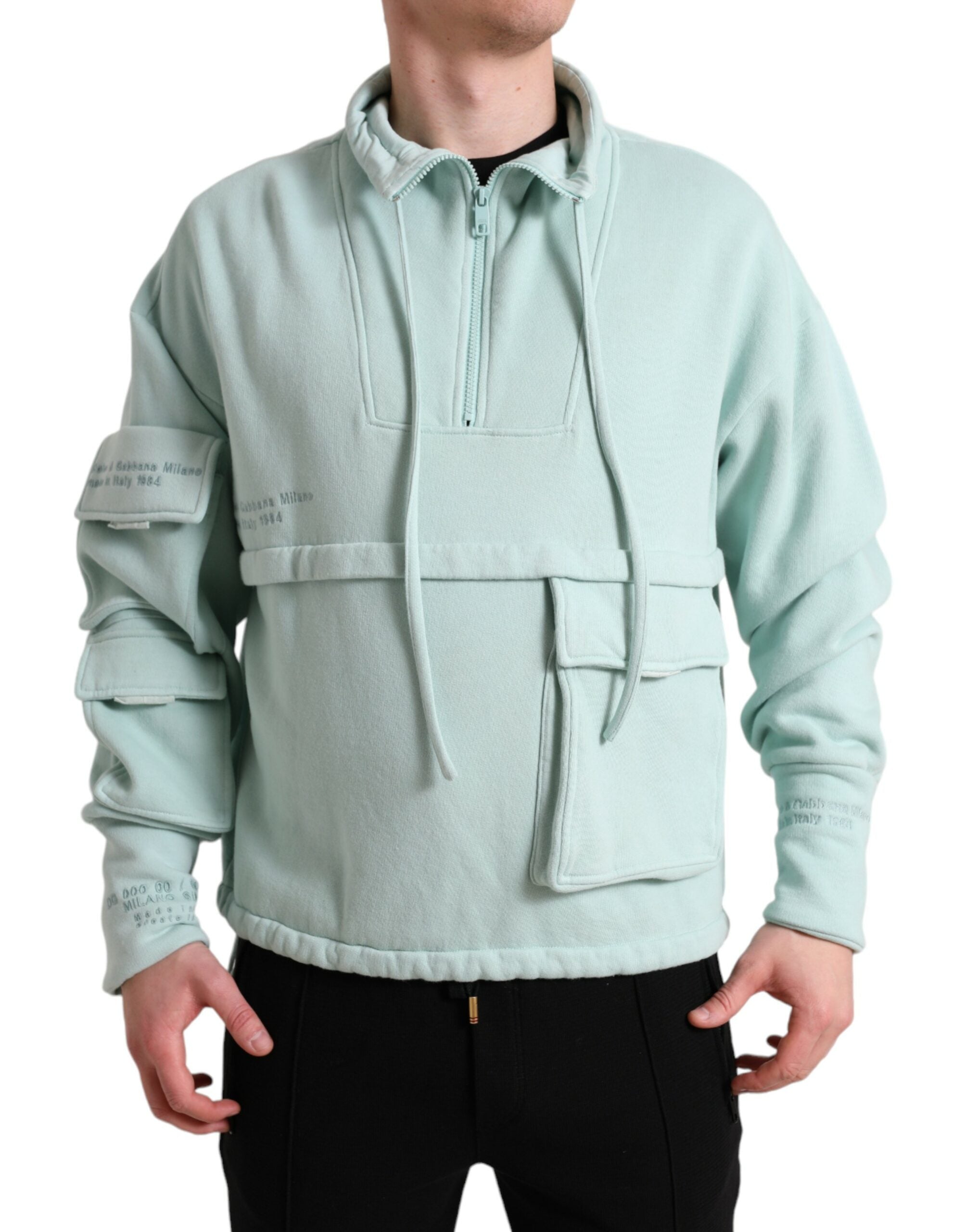 Dolce & Gabbana Mint Green Cotton Pockets Pullover Sweater -   -  Dolce & Gabbana.