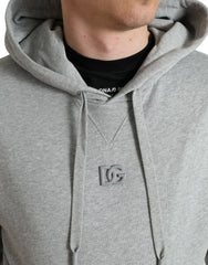 Dolce & Gabbana Gray Cotton Logo Hooded Sweatshirt Sweater -   -  Dolce & Gabbana.