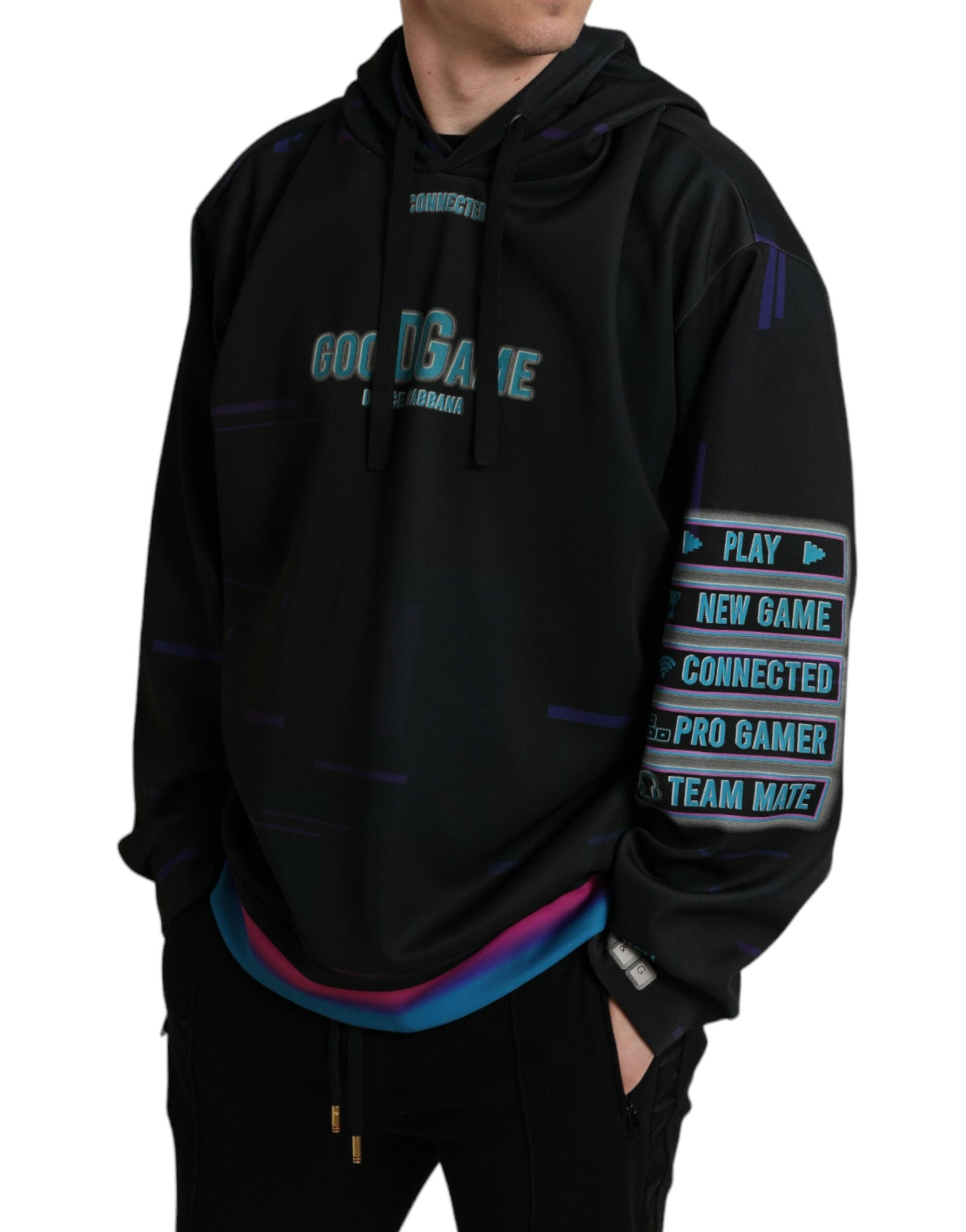 Dolce & Gabbana Black Logo Print Hooded Sweatshirt Sweater -   -  Dolce & Gabbana. Dolce & Gabbana Black Logo Print Hooded Sweatshirt Sweater -   -  Dolce & Gabbana.