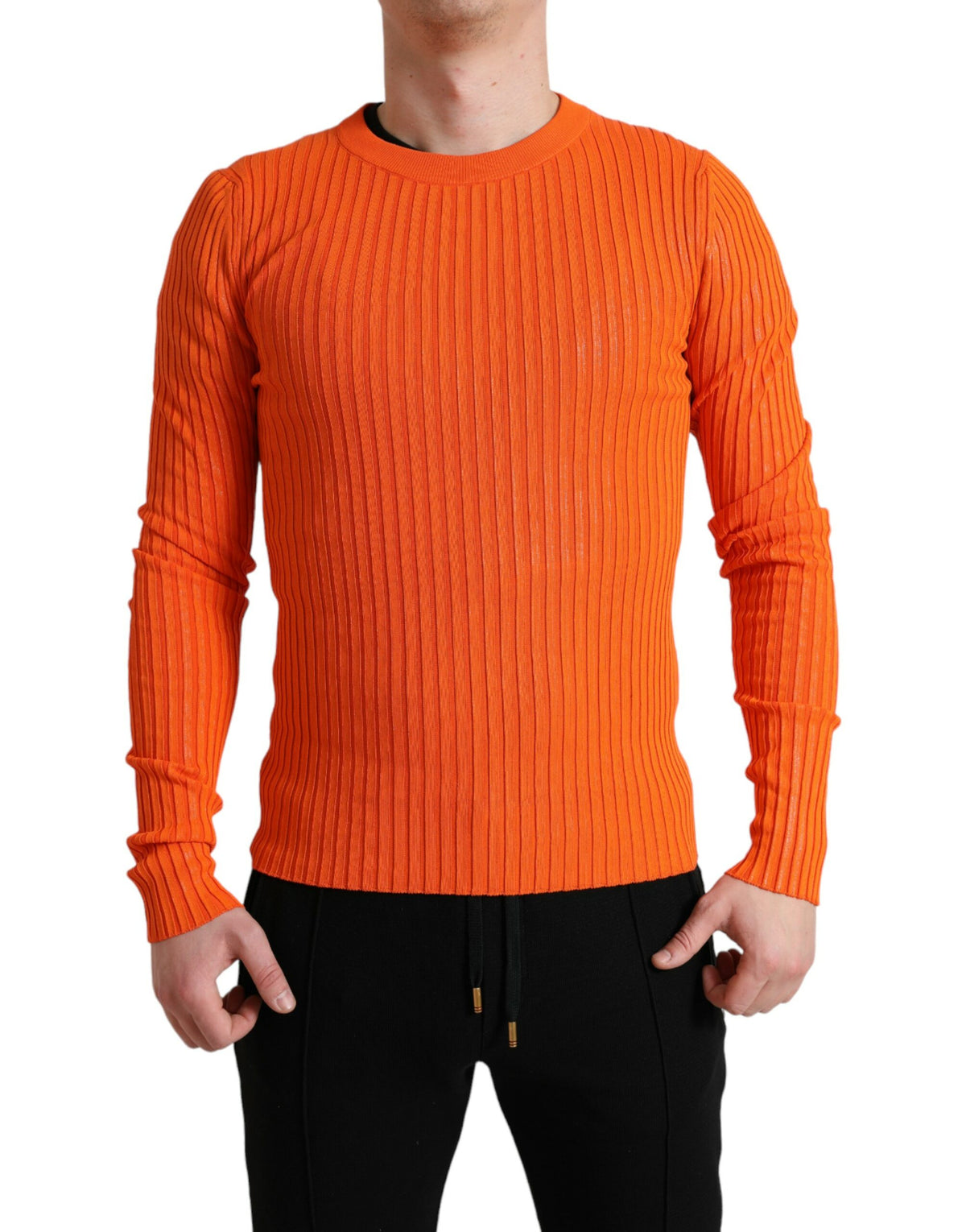 Dolce & Gabbana Orange Knitted Crewneck Men Pullover Sweater -   -  Dolce & Gabbana.