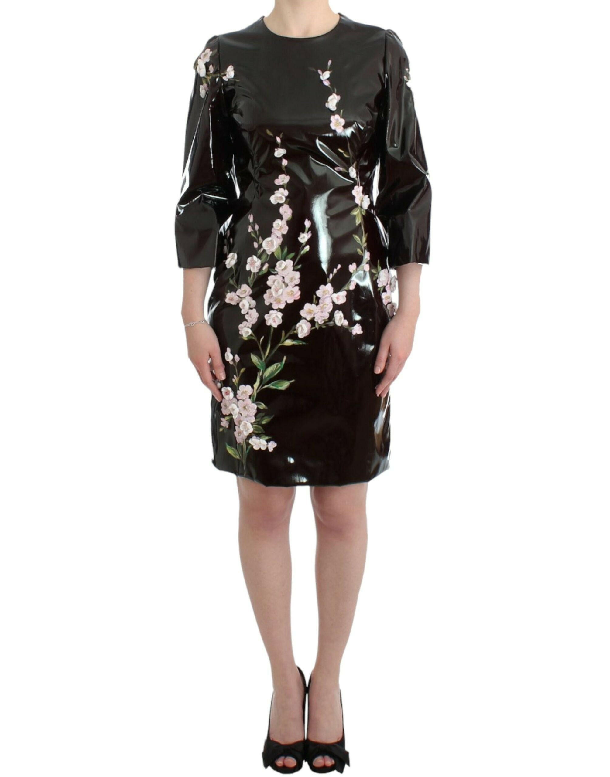 Dolce & Gabbana Black patent floral HANDPAINTED dress -   -  Dolce & Gabbana.