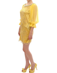 Dolce & Gabbana Yellow lace crystal mini dress -   -  Dolce & Gabbana.