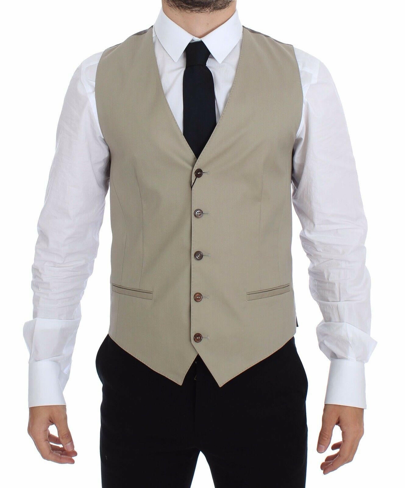 Dolce & Gabbana Beige Cotton Dress Vest Blazer Jacket -  Vests for Men Suits -  Dolce & Gabbana.