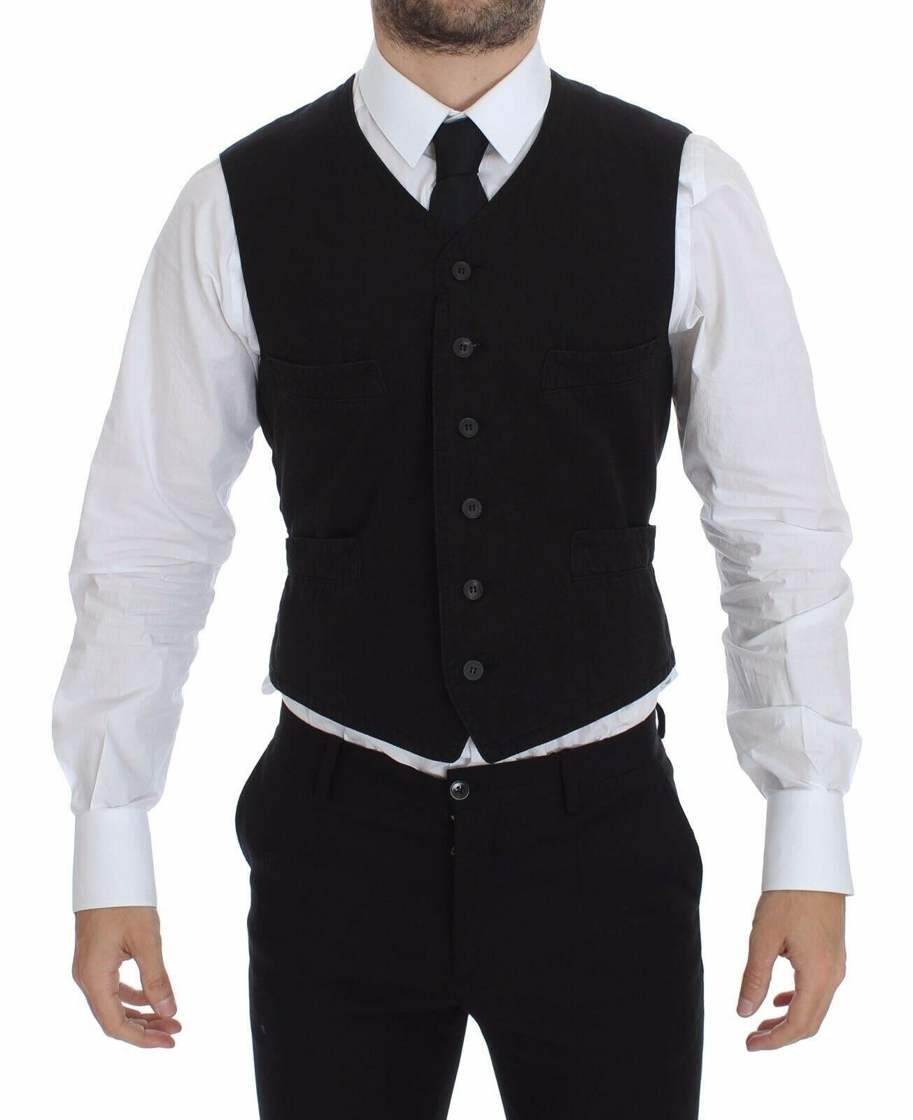 Dolce & Gabbana Black Flax Cotton Dress Vest Blazer -  Vests for Men Suits -  Dolce & Gabbana.