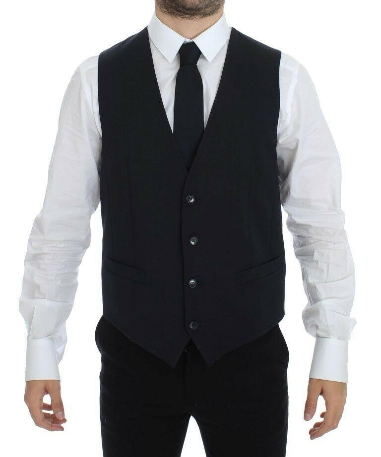 Dolce & Gabbana Blue Cotton Stretch Dress Vest Blazer -  Vests for Men Suits -  Dolce & Gabbana.