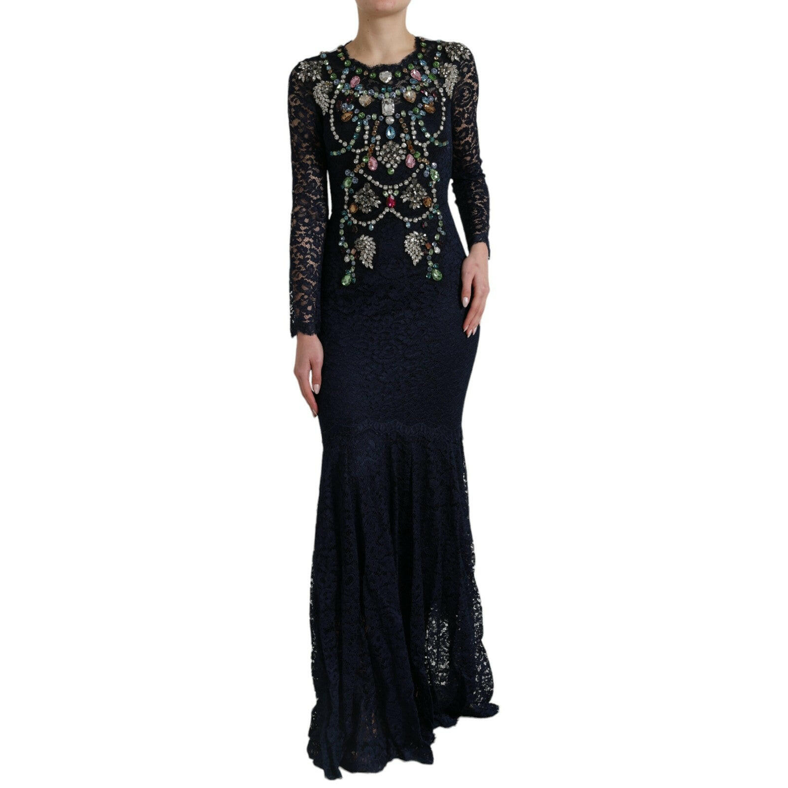 Dolce & Gabbana Blue Crystal Floral Lace Long Gown Dress -   -  Dolce & Gabbana.