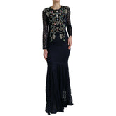 Dolce & Gabbana Blue Crystal Floral Lace Long Gown Dress -   -  Dolce & Gabbana.