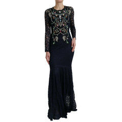 Dolce & Gabbana Blue Crystal Floral Lace Long Gown Dress -   -  Dolce & Gabbana.