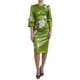 Dolce & Gabbana Green Floral Embellished Sheath Midi Dress -   -  Dolce & Gabbana.