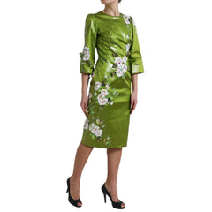 Dolce & Gabbana Green Floral Embellished Sheath Midi Dress -   -  Dolce & Gabbana.