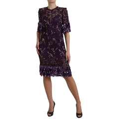Dolce & Gabbana Purple floral lace crystal embedded dress -   -  Dolce & Gabbana.