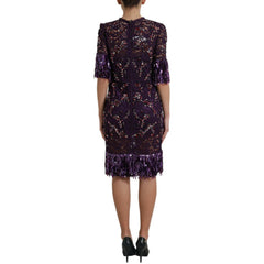 Dolce & Gabbana Purple floral lace crystal embedded dress -   -  Dolce & Gabbana.