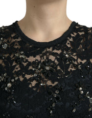 Dolce & Gabbana Black Floral Lace Crystal Sheath Dress -   -  Dolce & Gabbana.