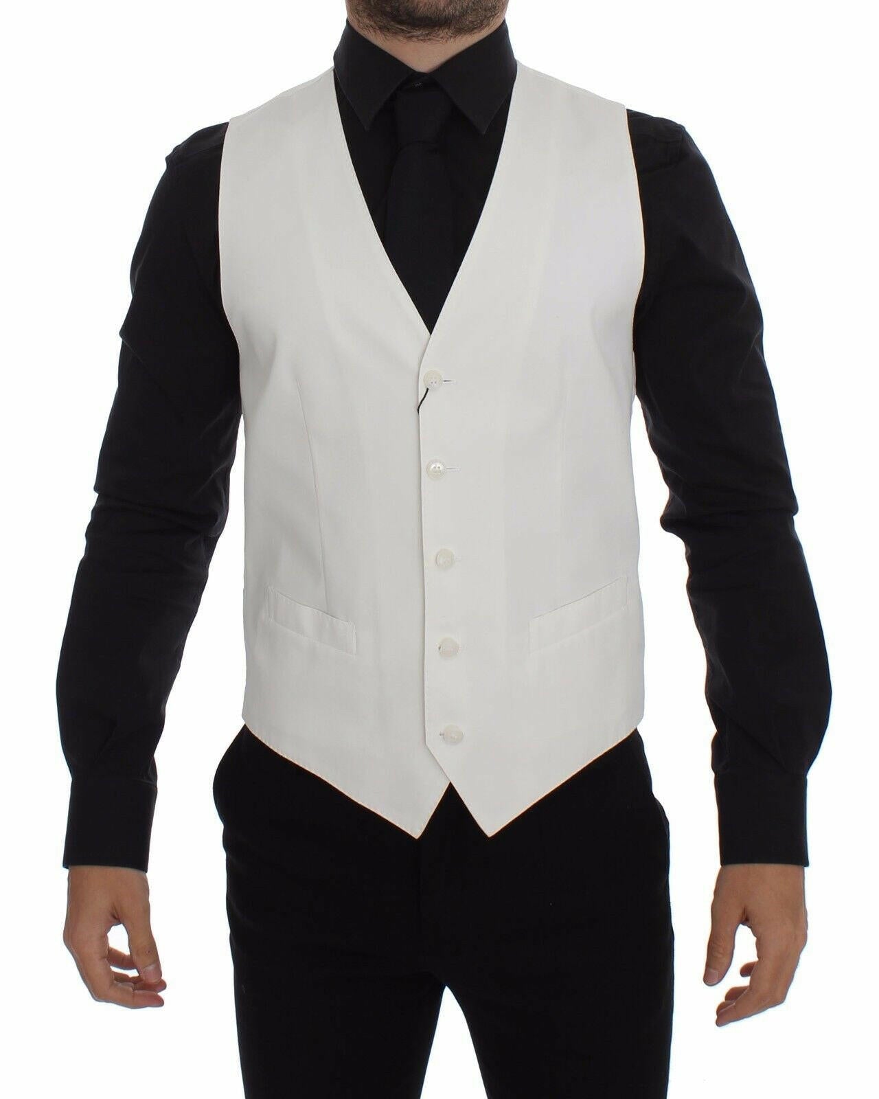 Dolce & Gabbana White Cotton Silk Blend Dress Vest Blazer -  Vests for Men Suits -  Dolce & Gabbana.