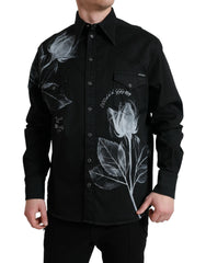 Dolce & Gabbana Black Floral Cotton Collared Dress Shirt -   -  Dolce & Gabbana.