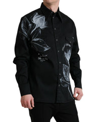 Dolce & Gabbana Black Floral Cotton Collared Dress Shirt -   -  Dolce & Gabbana.