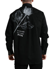 Dolce & Gabbana Black Floral Cotton Collared Dress Shirt -   -  Dolce & Gabbana.