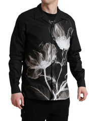Dolce & Gabbana Black Floral Cotton Collared Long Sleeves Men Shirt -   -  Dolce & Gabbana.