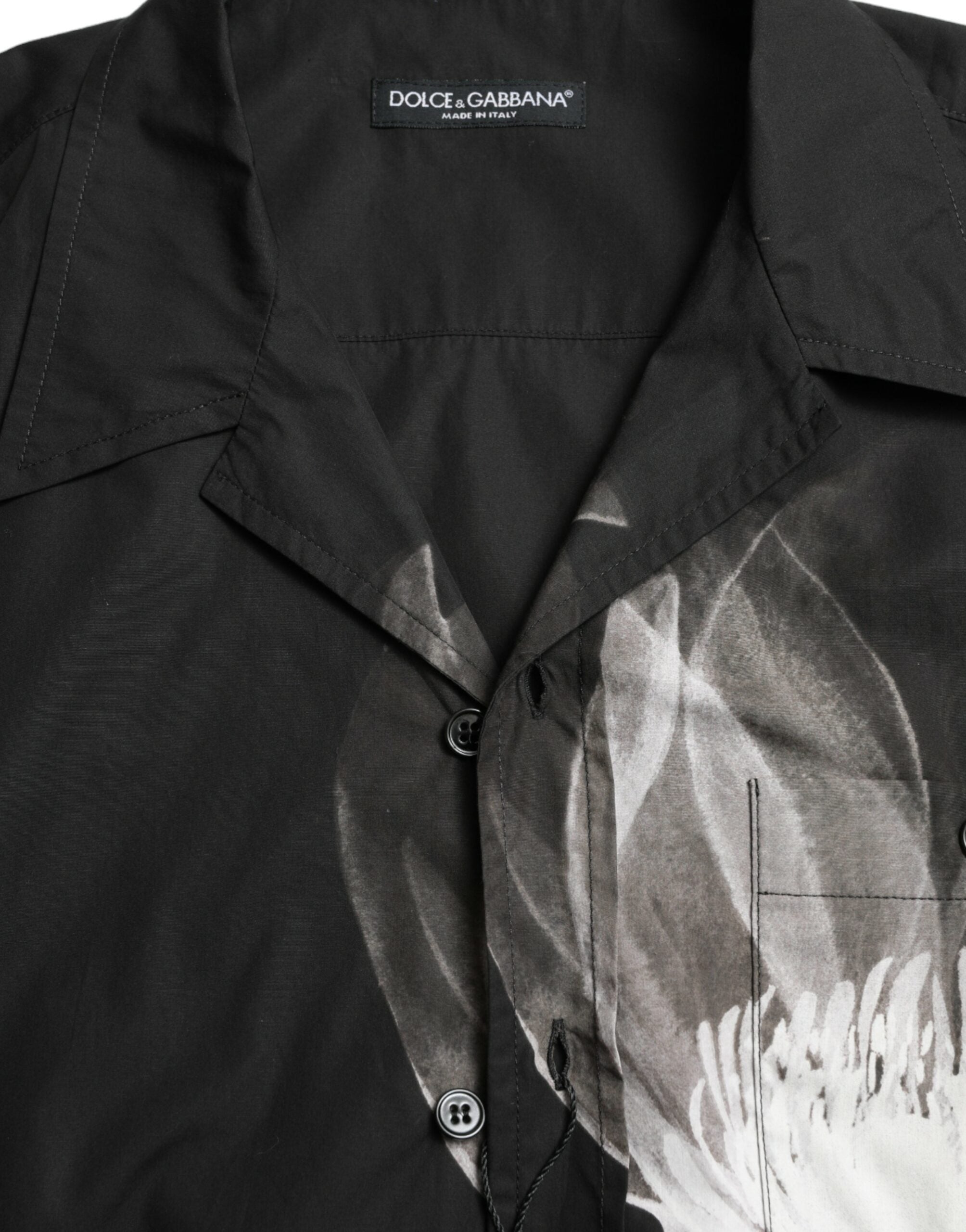 Dolce & Gabbana Black Floral Cotton Collared Long Sleeves Men Shirt -   -  Dolce & Gabbana. Dolce & Gabbana Black Floral Cotton Collared Long Sleeves Men Shirt -   -  Dolce & Gabbana.