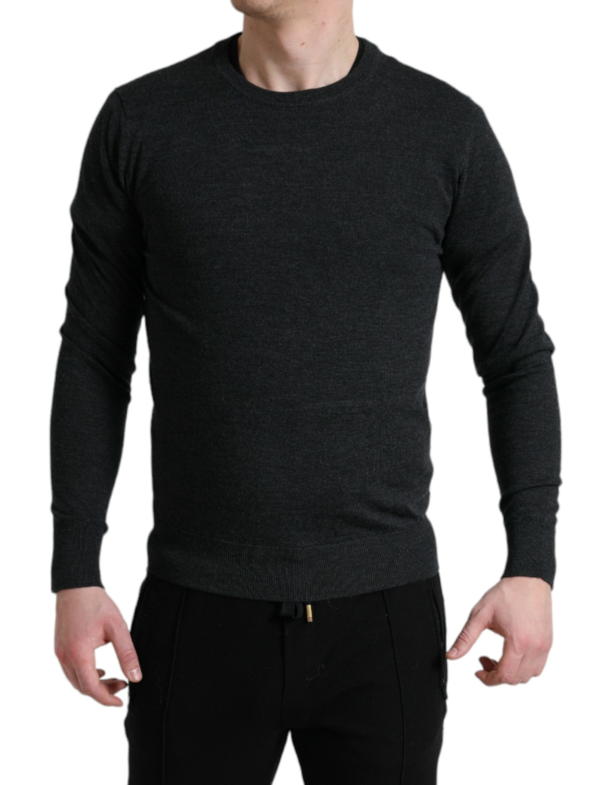 Dolce & Gabbana Gray Wool Round Neck Pullover Sweater -   -  Dolce & Gabbana.