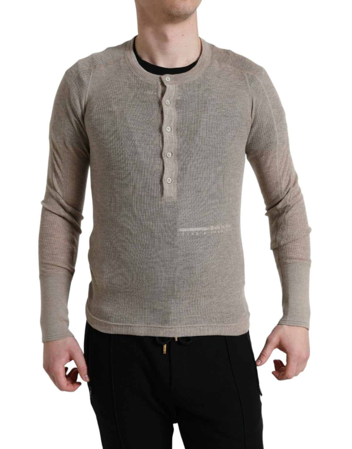 Dolce & Gabbana Henley Pullover Beige Cashmere Sweater -   -  Dolce & Gabbana.