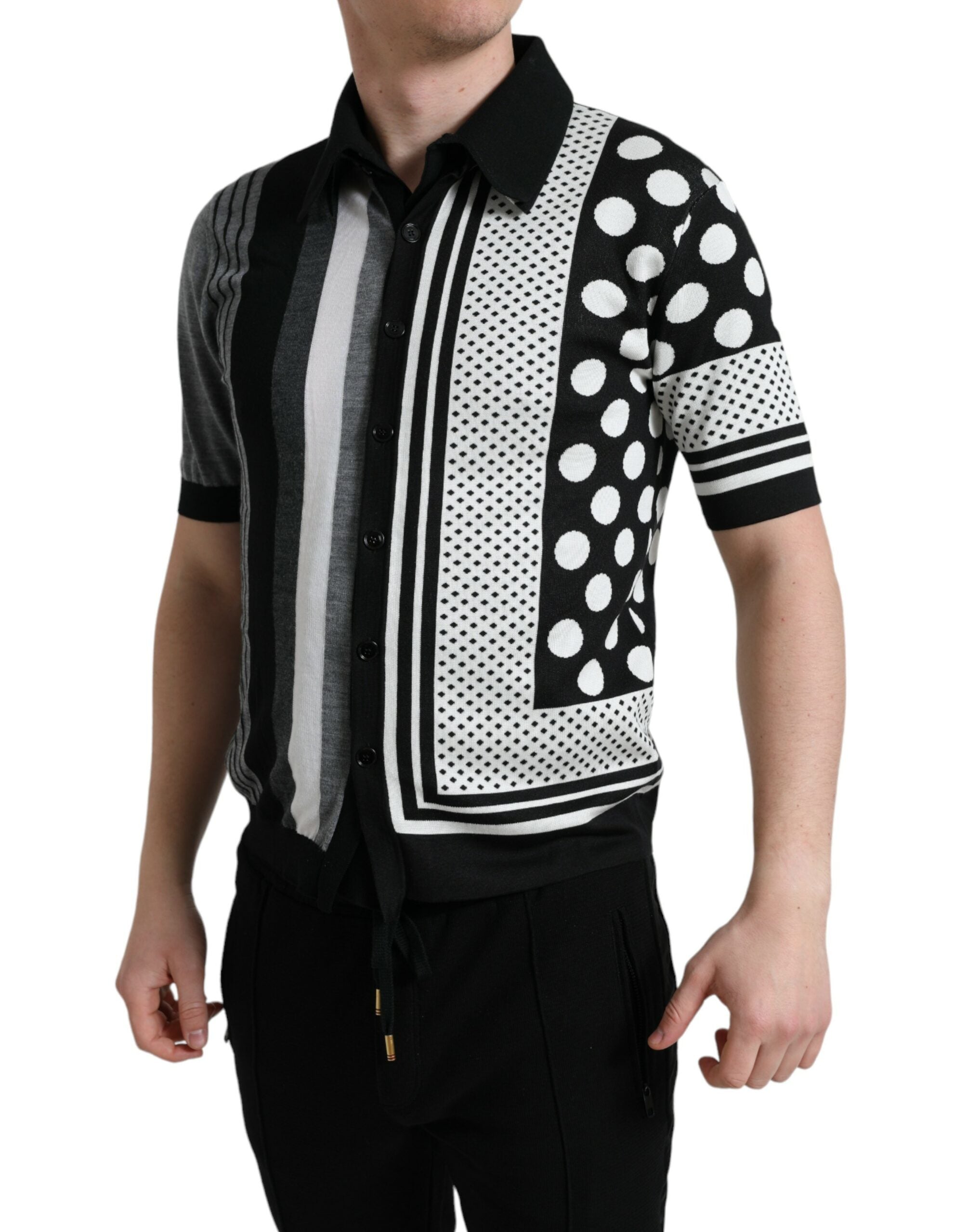 Dolce & Gabbana Black White Jumper Cardigan Polo Sweater -   -  Dolce & Gabbana.
