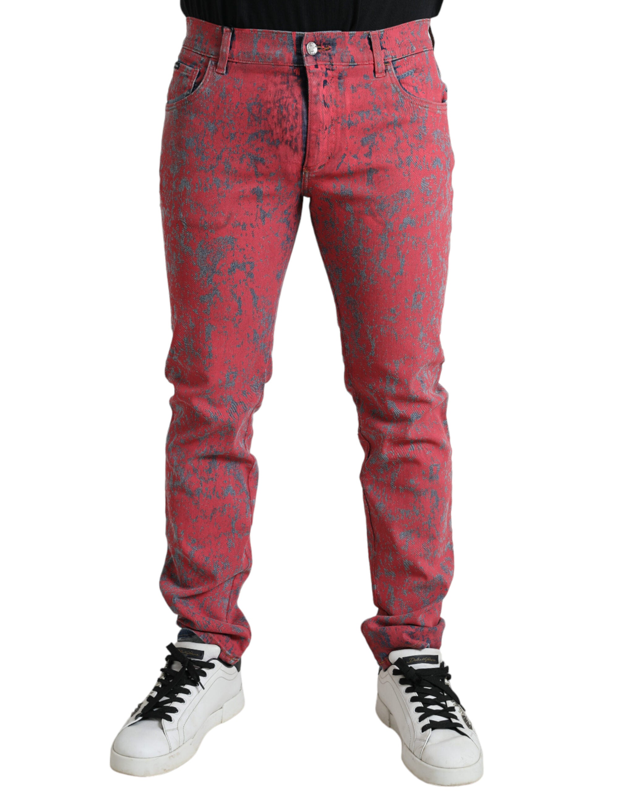 Dolce & Gabbana Red Cotton Dye Slim Fit Men Denim Jeans -   -  Dolce & Gabbana.