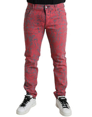 Dolce & Gabbana Red Cotton Dye Slim Fit Men Denim Jeans -   -  Dolce & Gabbana.
